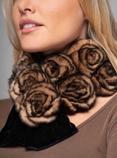 Amelia Fur Rosettes Scarf in Honey Brown color
