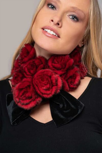 Amelia Rex Rabbit Rosettes Scarf in Red Black color