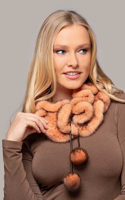 Harper Ruffled Mink Scarf in Peach - Viktoria Stass Fur Shearling
