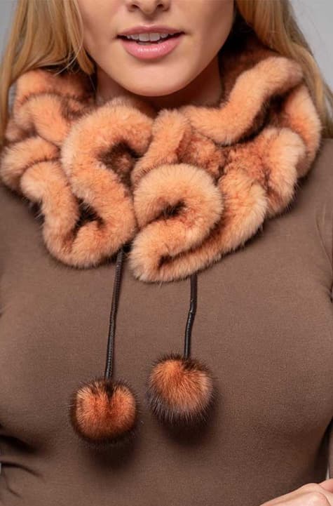 Harper Ruffled Mink Scarf in Peach - Viktoria Stass Fur Shearling