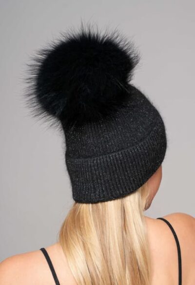 Lenora hat with pompom in Black Sparkle Color