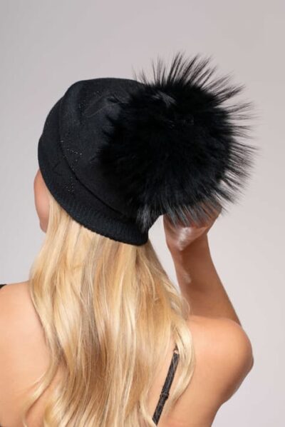 Ozie Hat Fur Pompom Color Black
