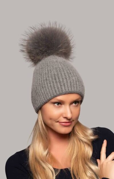 Zoe Beanie Knit Hat with Real Fur Pompom