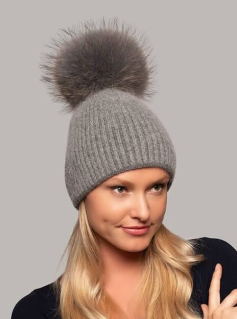 Zoe Beanie Knit Hat with Real Fur Pompom