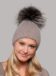 Zoe Beanie Knitted Hat with Fur Pompom in Oatmeal Color