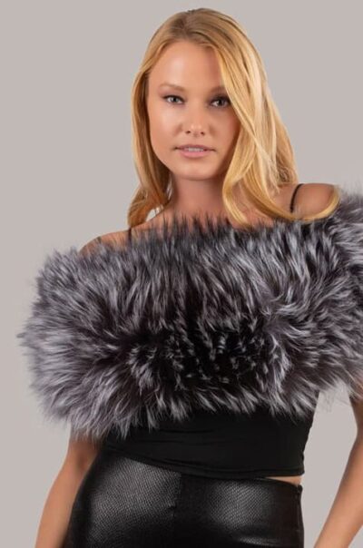 Sava Knitted Silver Fox Shrug in Natural Silver color