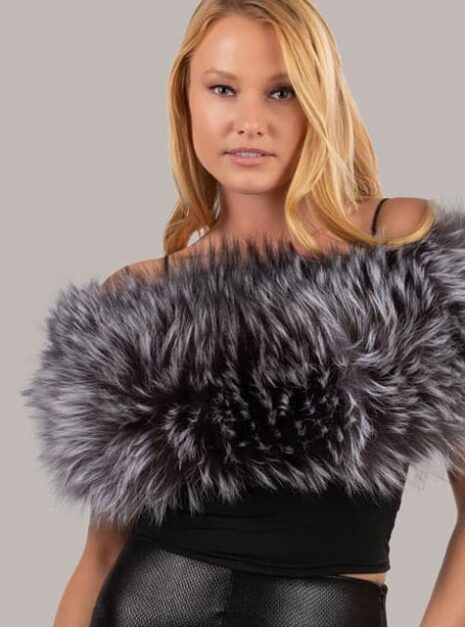 Sava Knitted Silver Fox Shrug in Natural Silver color